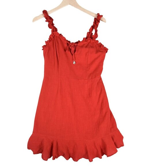Saints + Secrets Red Mini Dress Size M Ruffle Strappy Backless Summer Party - Picture 2 of 8